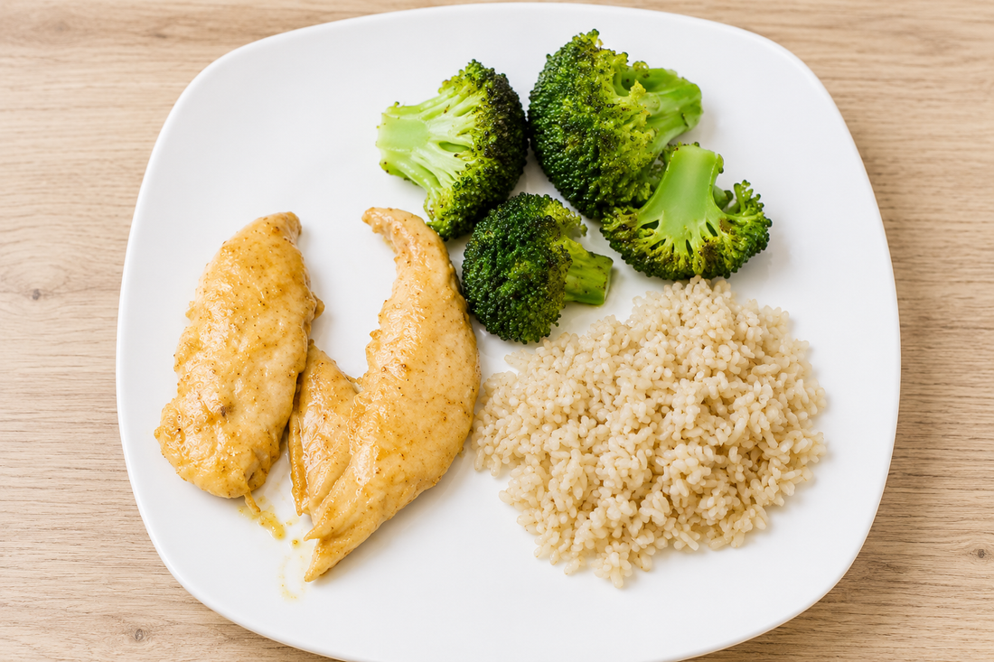 Orange Chicken, Broccoli, & Cauliflower Rice.