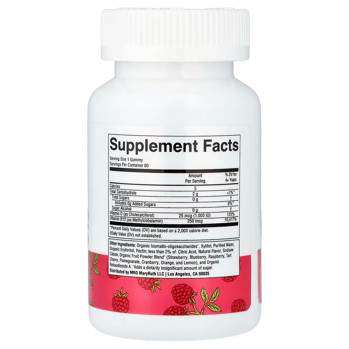 Mary Ruth's D3 + B12 Raspberry Gummies
